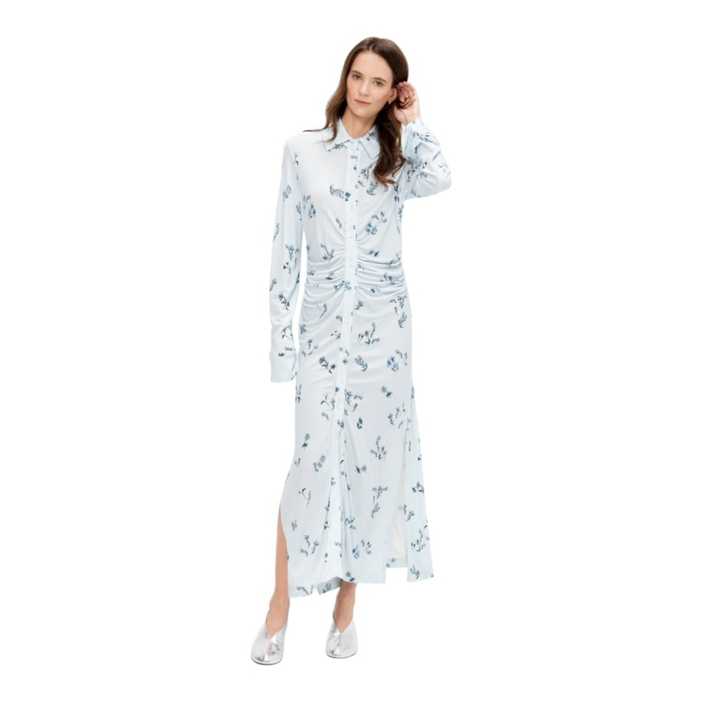Women's Altuzarra Claudia Light Blue Floral Ruched Dress Size 10 (42)